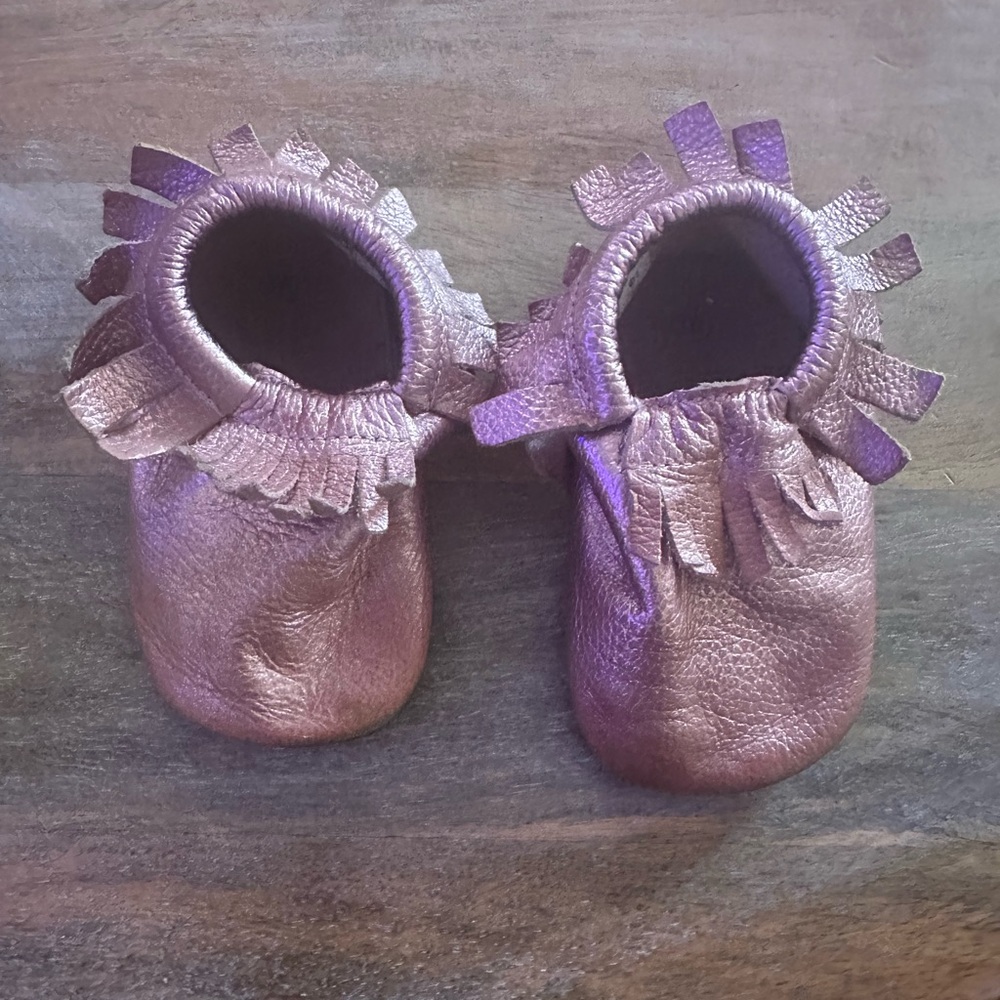 Teeny Toes Toddler Girls Pink Metallic Leather Moccasins